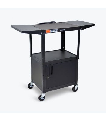 Adjustable-Height Steel AV Cart - Cabinet, Drop Leaf